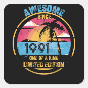 31 Year Old Awesome Since 1991 31st Birthday Square Sticker