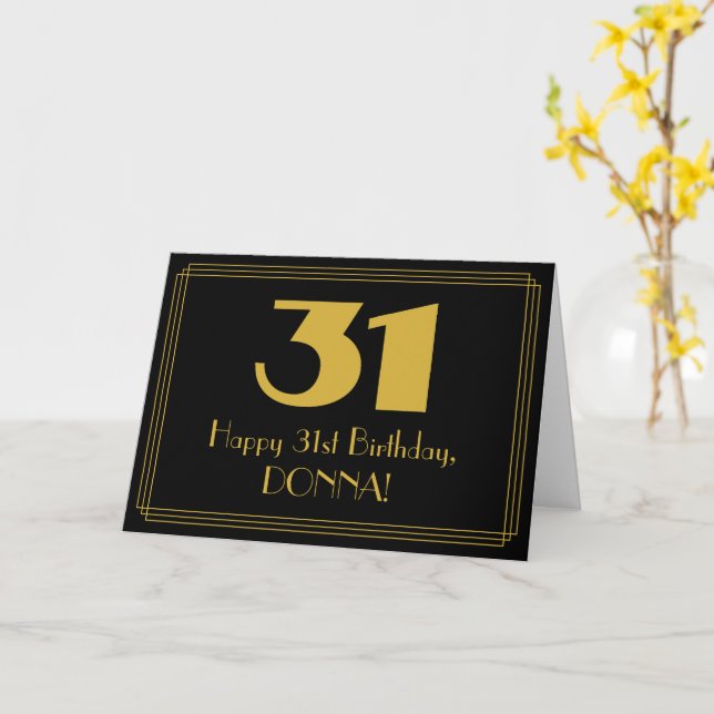31st Birthday: Art Deco Inspired Look "31" & Name Card (Yellow Flower)