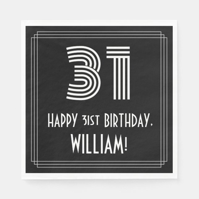 31st Birthday: Art Deco Inspired Look "31" + Name Napkin (Front)