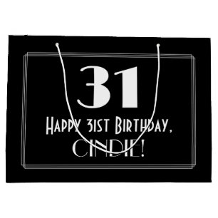 31st Birthday: Art Deco Inspired Style "31", Name Large Gift Bag