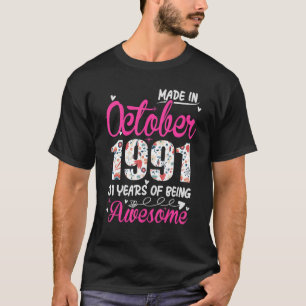 31st Birthday Awesome Since October 1991 Floral T-Shirt