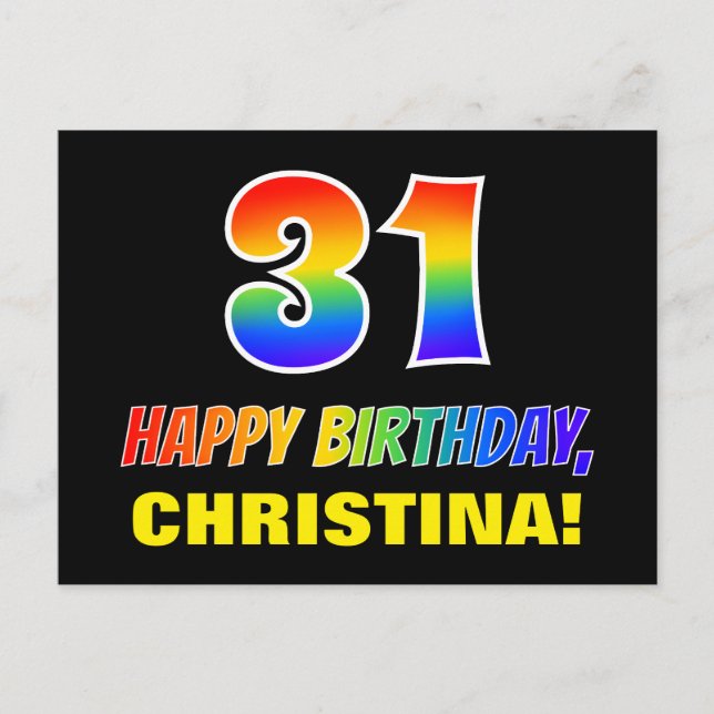 31st Birthday: Bold, Fun, Simple, Rainbow 31 Postcard (Front)
