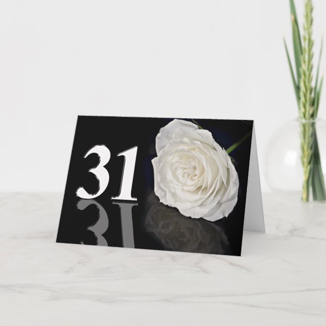 31st Birthday Card with a classic white rose (Front)
