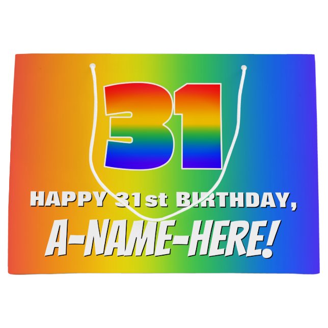 31st Birthday: Colourful, Fun Rainbow Pattern # 31 Large Gift Bag (Front)