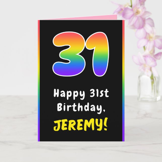 31st Birthday: Colourful Rainbow # 31, Custom Name Card (Orchid)