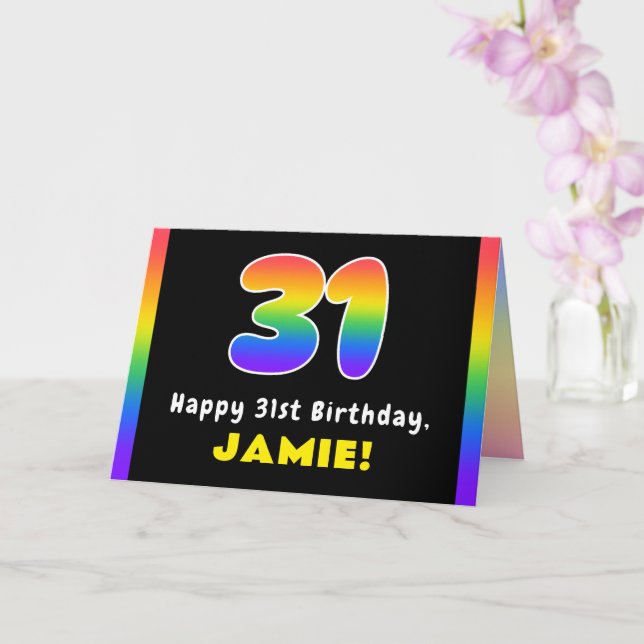 31st Birthday: Colourful Rainbow # 31, Custom Name Card (Orchid)