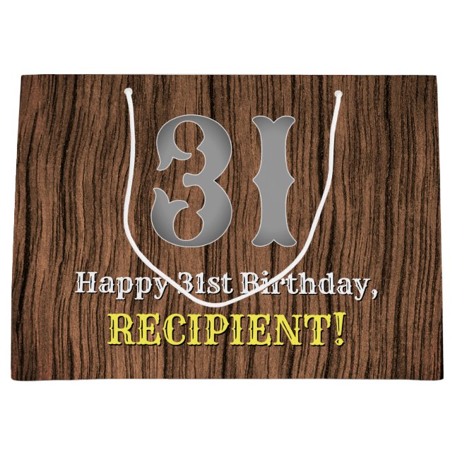 31st Birthday: Country Western Inspired Look, Name Large Gift Bag (Front)