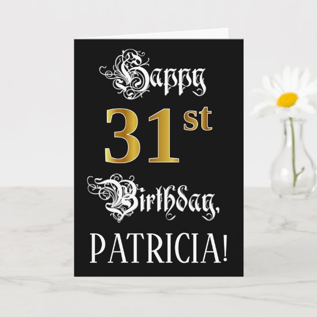 31st Birthday — Fancy Script; Faux Gold Look; Name Card (Small Plant)