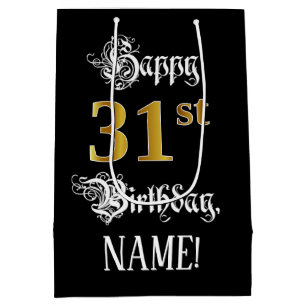 31st Birthday ~ Fancy Script; Faux Gold Look; Name Medium Gift Bag