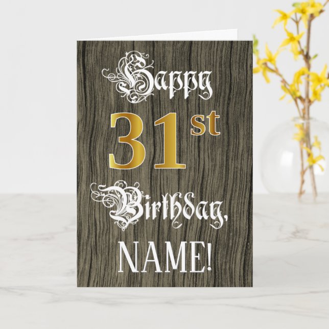 31st Birthday: Faux Gold Look + Faux Wood Pattern Card (Yellow Flower)