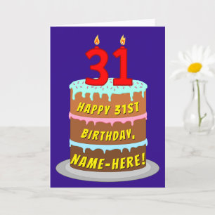 31st Birthday: Fun Cake and Candles + Custom Name Card