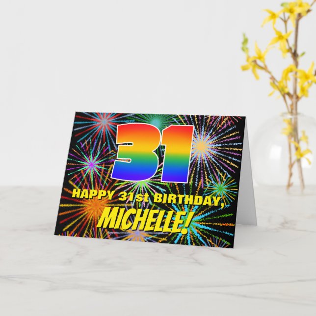 31st Birthday: Fun, Colourful Celebratory Firework Card (Yellow Flower)