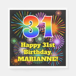 31st Birthday: Fun Fireworks Pattern + Rainbow 31 Napkin