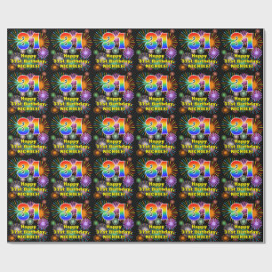 31st Birthday: Fun Fireworks, Rainbow Look # “31” Wrapping Paper
