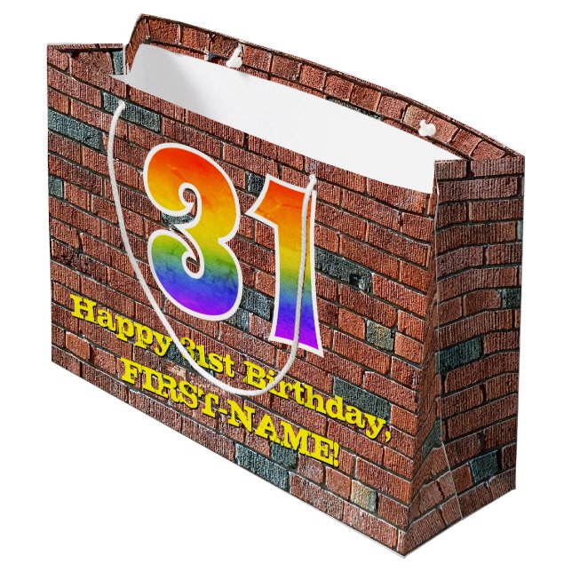 31st Birthday: Fun, Graffiti-Inspired Rainbow # 31 Large Gift Bag (Back Angled)