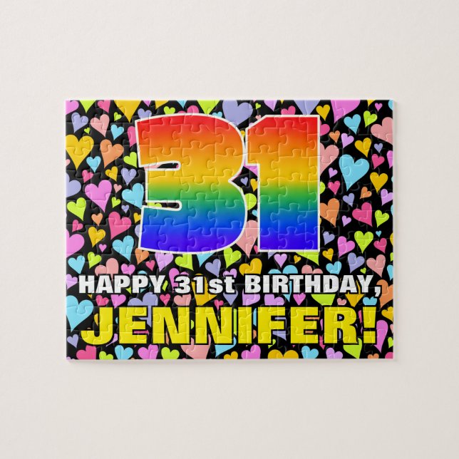 31st Birthday — Fun, Loving Heart Shapes + “31” Jigsaw Puzzle (Horizontal)