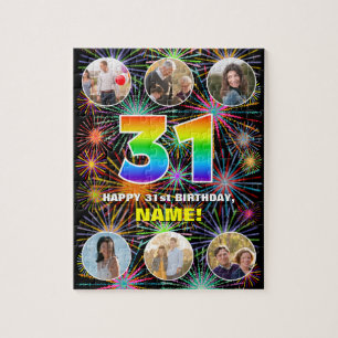 31st Birthday: Fun Rainbow #, Custom Name + Photos Jigsaw Puzzle