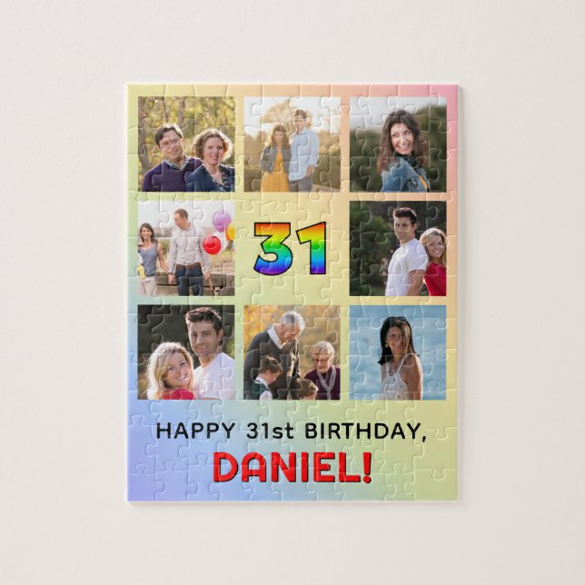 31st Birthday: Fun Rainbow #, Custom Name & Photos Jigsaw Puzzle (Vertical)