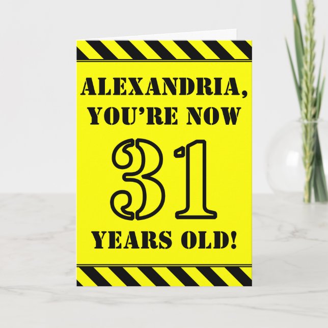 31st Birthday: Fun Stencil Style Text, Custom Name Card (Front)