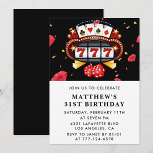 31st birthday invitations Casino theme Poker Black