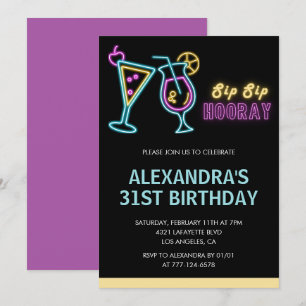 31st birthday invitations Cocktail Neon Glow