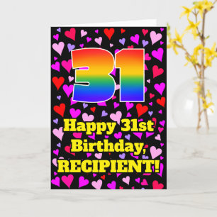 31st Birthday: Loving Hearts Pattern, Rainbow # 31 Card
