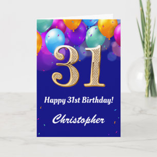 31st Birthday Navy Blue and Gold Colourful Balloon Card