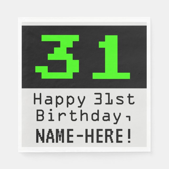 31st Birthday - Nerdy / Geeky Style "31" & Name Napkin (Front)