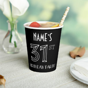 31st Birthday Party: Art Deco Style + Custom Name Paper Cups