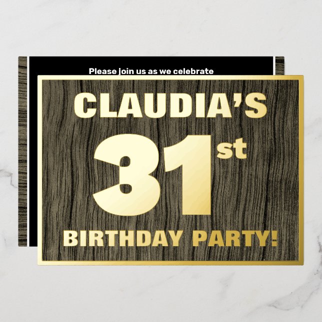 31st Birthday Party: Bold, Faux Wood Grain Pattern (Front/Back)