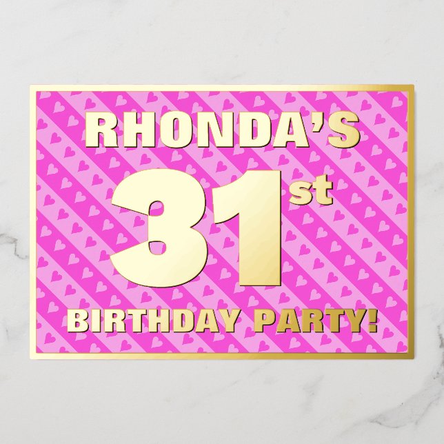 31st Birthday Party — Fun Pink Hearts and Stripes (Front)