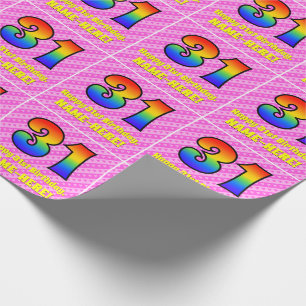 31st Birthday: Pink Stripes & Hearts, Rainbow # 31 Wrapping Paper