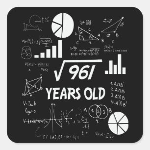 31st Birthday Square Root Math 31 Years Old Bday Square Sticker
