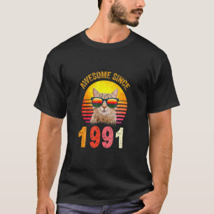 31st Birthday Vintage Cat Awesome Since 1991 T-Shirt