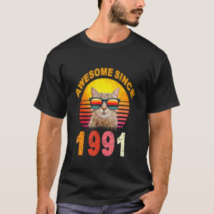 31st Birthday Vintage Cat Awesome Since 1991 T-Shirt