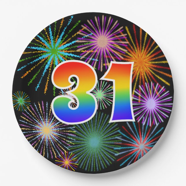 31st Event - Fun, Colourful, Bold, Rainbow 31 Paper Plate (Front)