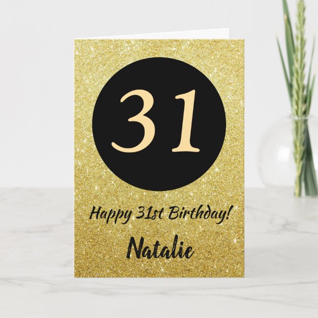 31st Happy Birthday Black and Gold Glitter Card (Front)