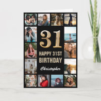 31st Happy Birthday Black and Gold Photo Collage
