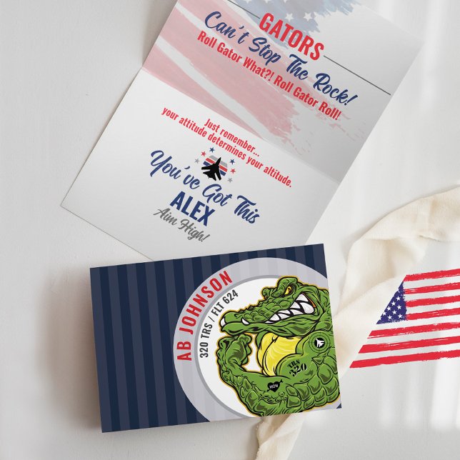 320 Gators Air Force BMT Basic Military Training Card (320 Gators Mascot Card, Airman, can't stop the rock, F-16 Jet plane, Mom Heart Tattoo, Air Force BMT)
