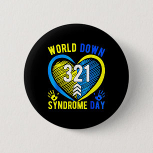 321 World Down Syndrome Day Awareness Blue Yellow 2 Inch Round Button