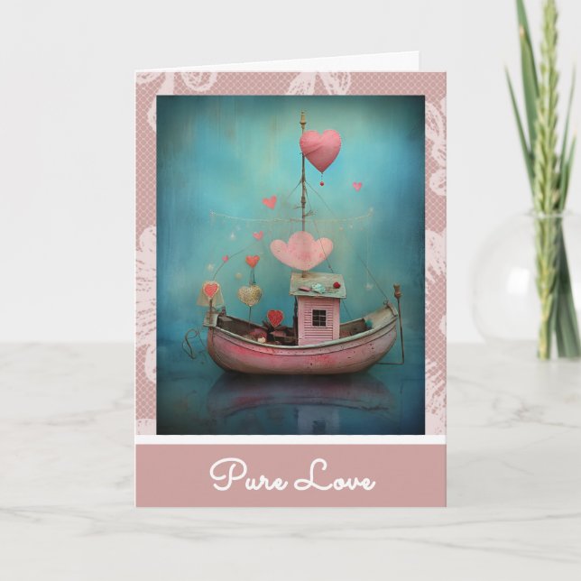 *~* 32 AP51  Love Boat Hearts Romantic Valentine Holiday Card (Front)