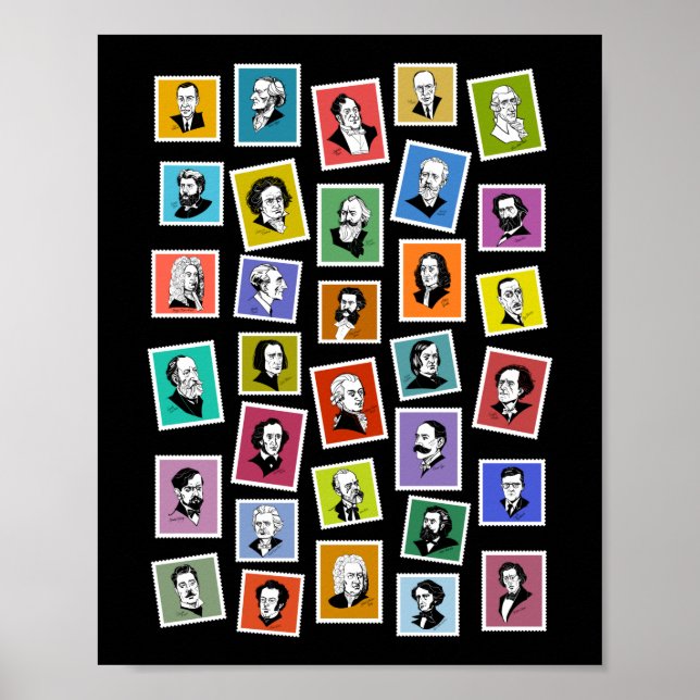 32 graphic portraits of the greatest composers poster (Front)
