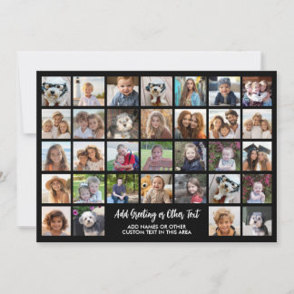 32 Photo Collage Grid - Text box - black white Holiday Card