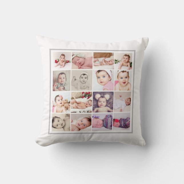 32 Photo Collage Unique Personalized Throw Pillow (Front)