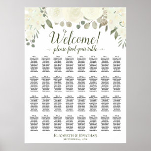 32 Table Ivory White Roses Wedding Seating Chart