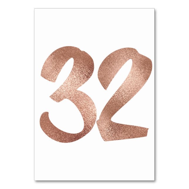 32 Table  Number White Metallic Pink Rose Gold Table Number (Front)