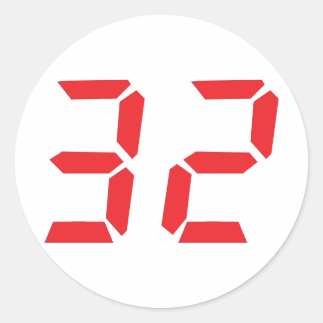 32 thirty-two red alarm clock digital number classic round sticker (Front)