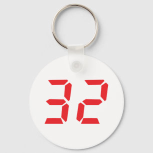 32 thirty-two red alarm clock digital number keychain