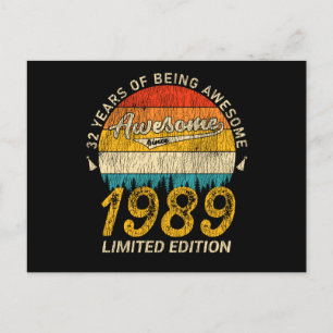 32 Year Old Bday 1989 Awesome Since 32nd Birthday Postcard