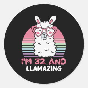 32 Year Old Bday Llamazing 32nd Birthday Llama Classic Round Sticker